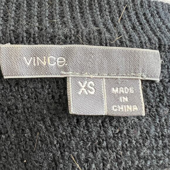 VINCE Black Wool & Leather Waffle Knit Crewneck Front Zip Pullover Sweater XS - Picture 5 of 6